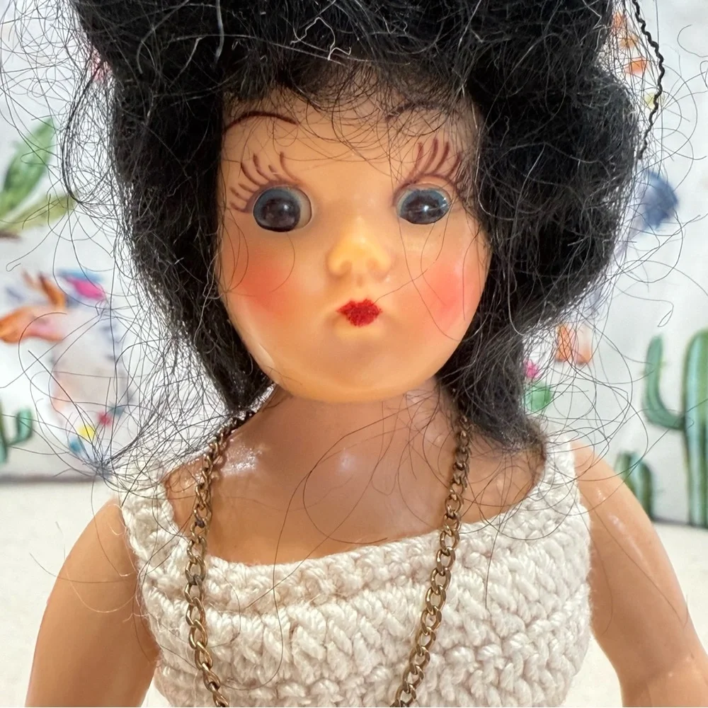 Vintage Doll with Cream Dress and Red Trim